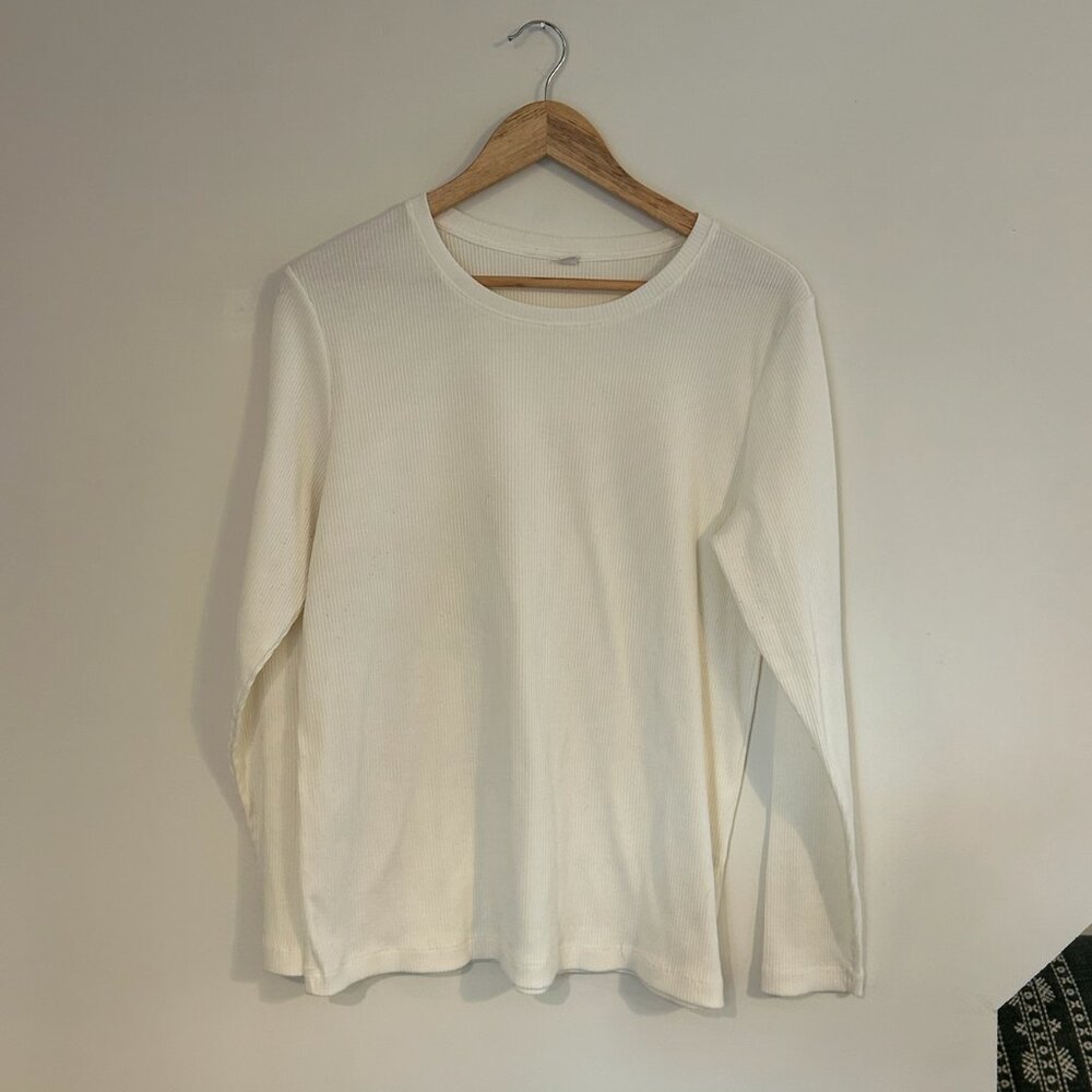 Uniqlo Soft Ribbed T-Shirt - Long Sleeve | XL | Cream